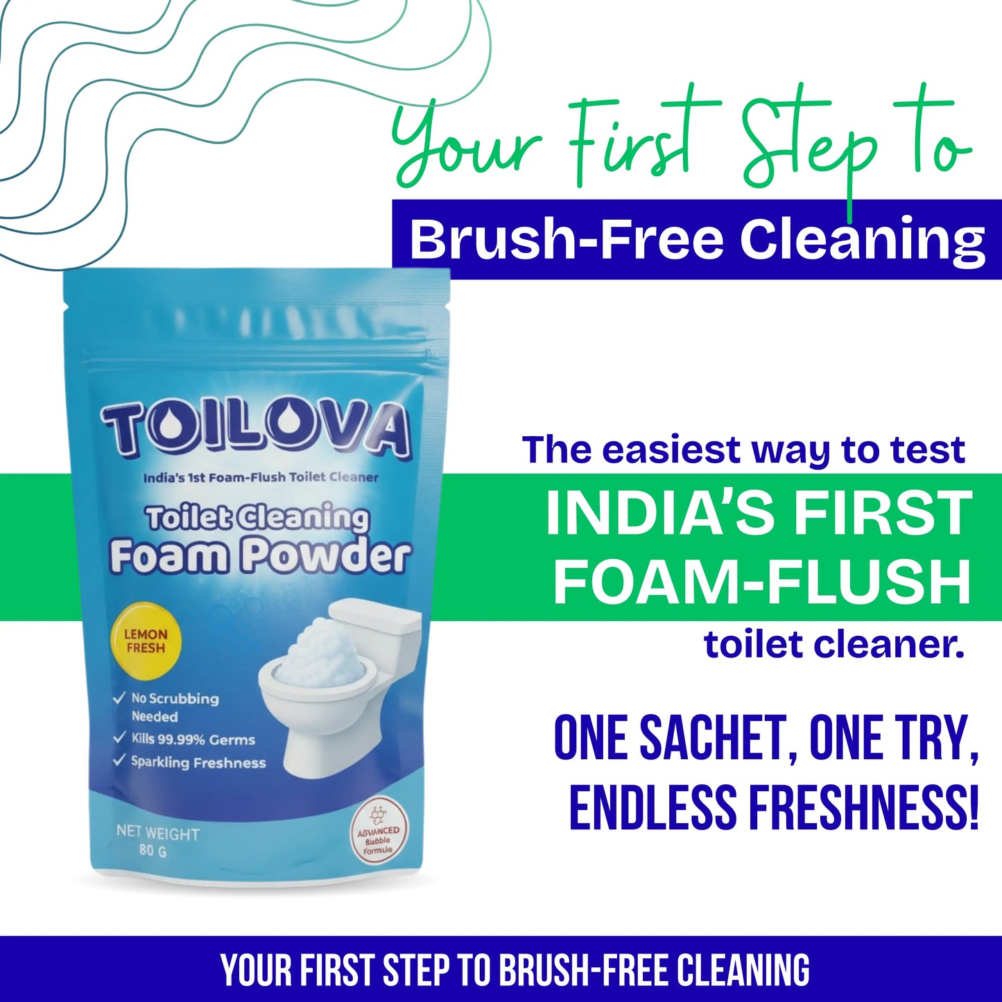 Toilova - Toilet Cleaning Foam Powder - STARTER PACK(One Time Use)