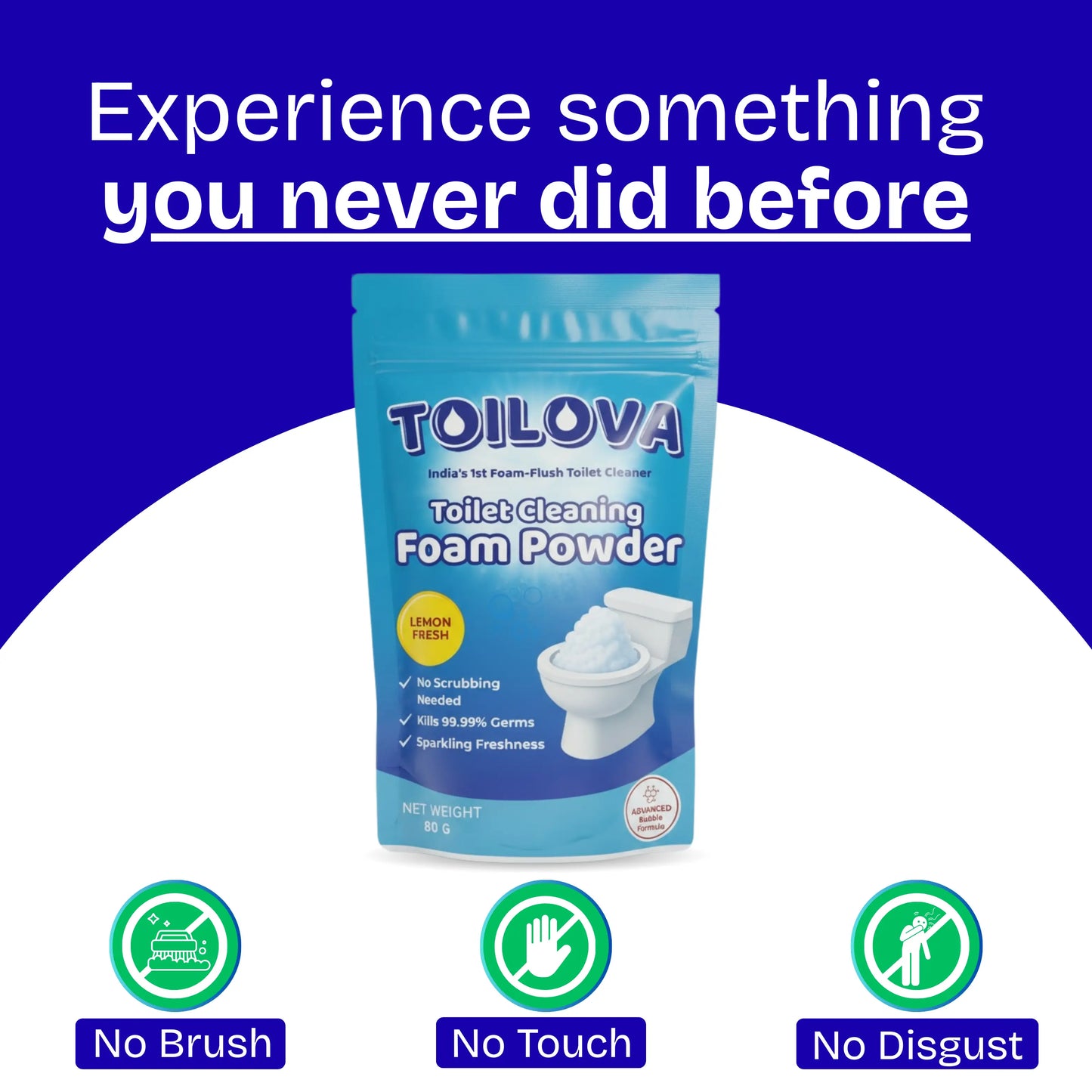 Toilova - Toilet Cleaning Foam Powder - STARTER PACK(One Time Use)