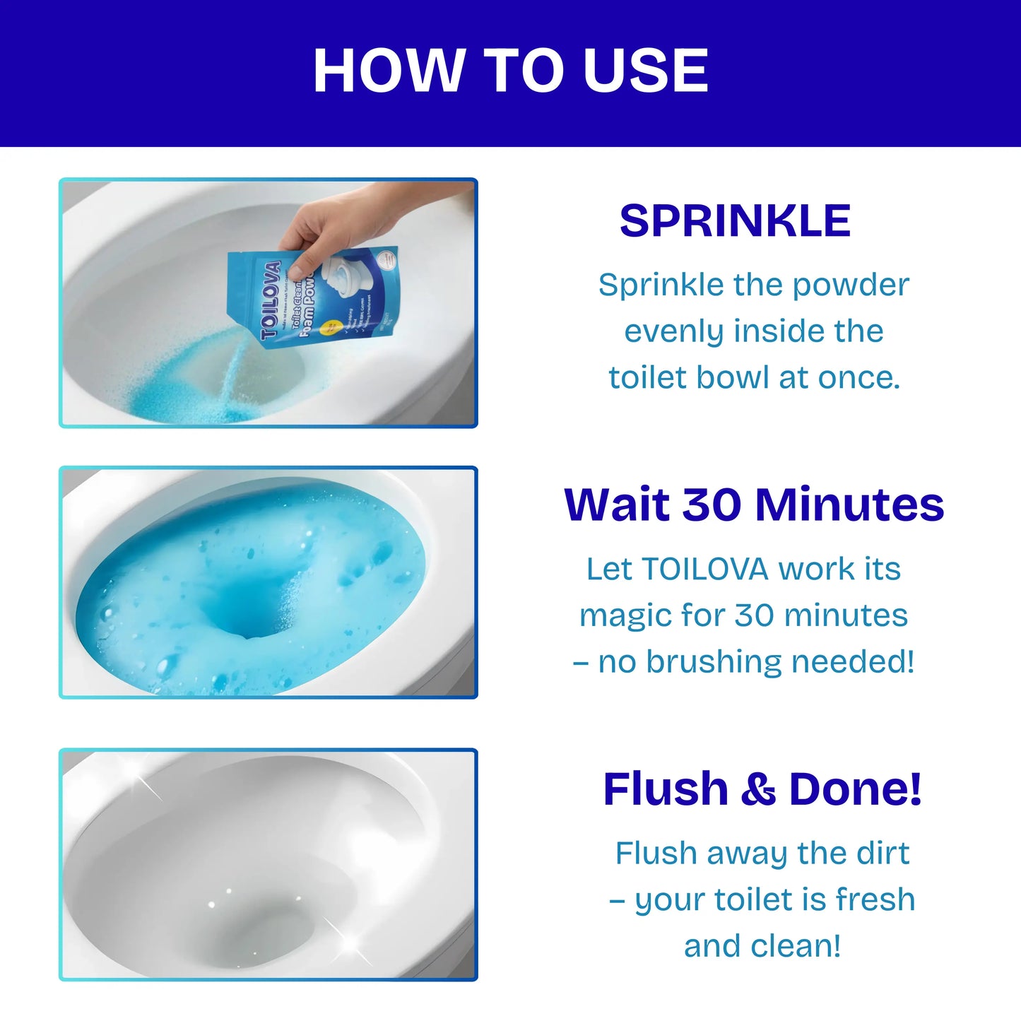 Toilova - Toilet Cleaning Foam Powder - STARTER PACK(One Time Use)